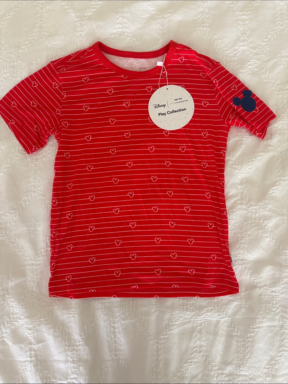 Little Sleepies Red Striped Mickey Print Tee